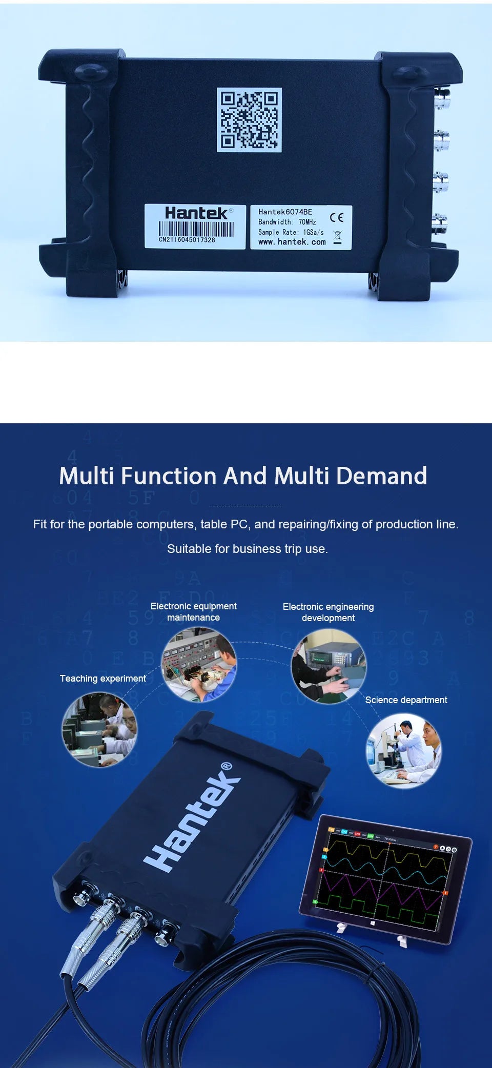 Hantek 6074BE 70MHz 4CH Auto Digital Oscilloscope Set Diagnostic Tool 1GSa/s  USB Virtual Oscilloscope Car Diagnostic Instrument