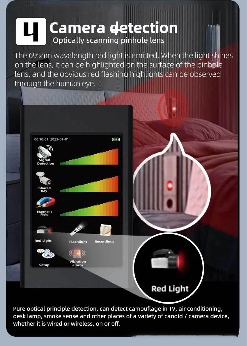 T68 Anti Surveillance Intelligent Detector Infrared Hotel Camera Detector Vibration Burglar Alarm Vehicle GPS Detection