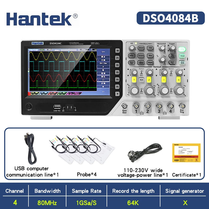 【Hantek Official Genuine】4-channels Digital Oscilloscope + Signal Generator DSO4254C DSO4204C DSO4104C DSO4084C / DSO4254B 4104B