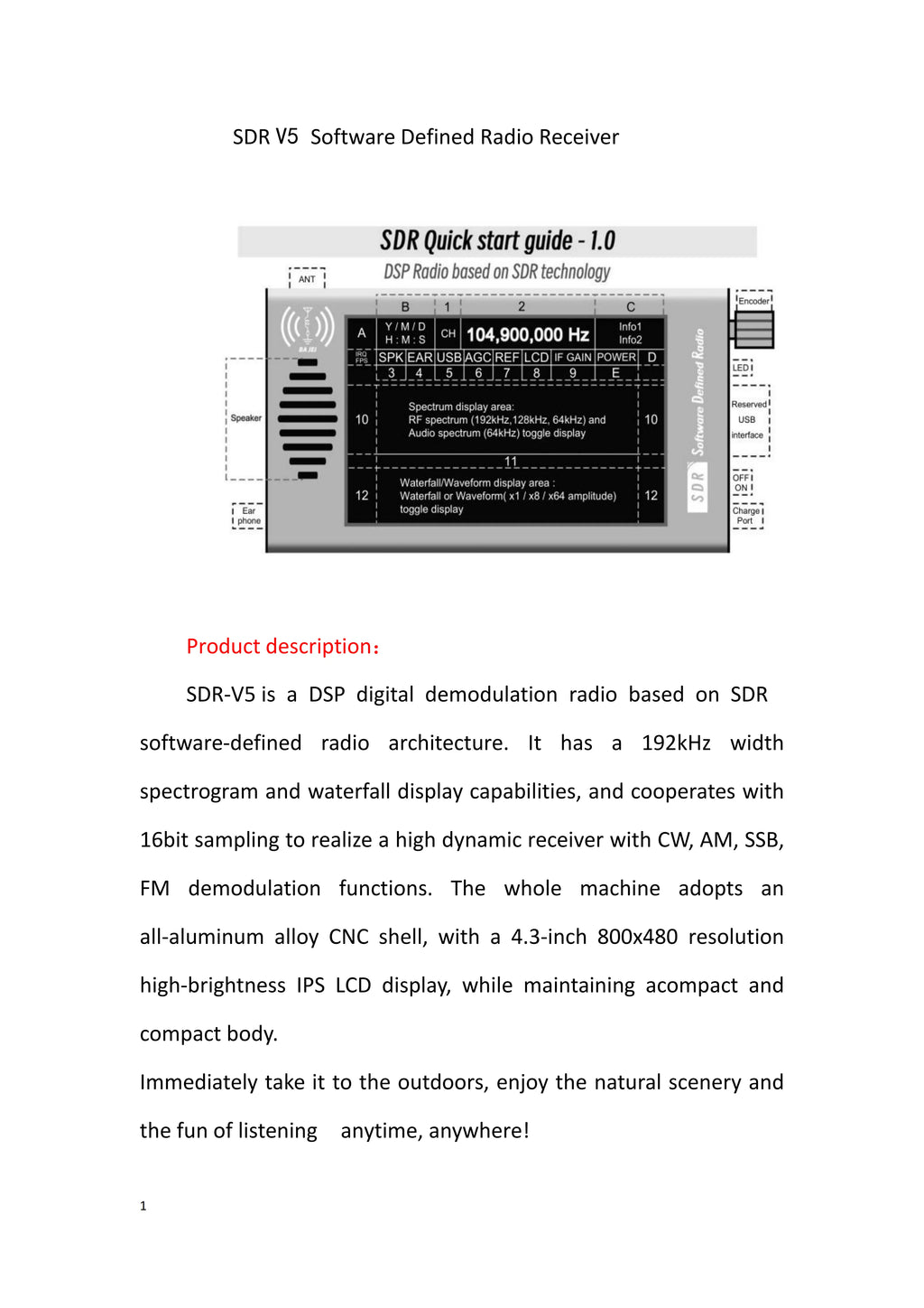 HTOOL SDR Radio Shortwave DSP Digital FM Radio Receiver Tranceiver SDR DSP Demodulation Color Display