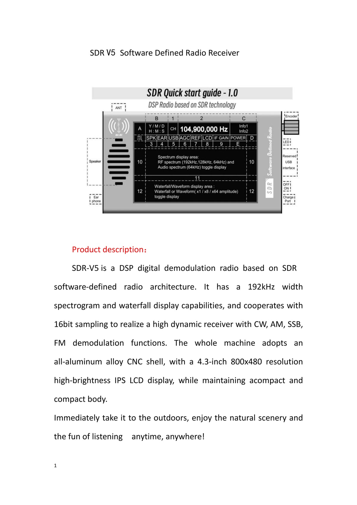 HTOOL SDR Radio Shortwave DSP Digital FM Radio Receiver Tranceiver SDR DSP Demodulation Color Display