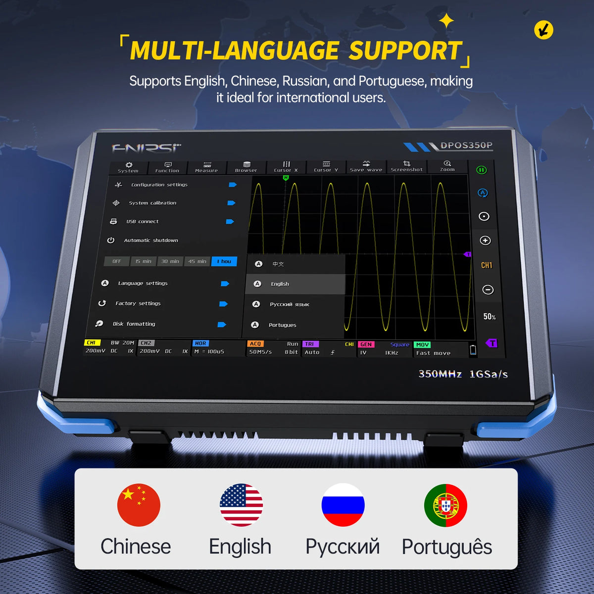 FNIRSI DPOS350P Tablet Oscilloscope 350MHz Dual Channel with Spectrum Analyzer, Frequency Response Tester, 50M Signal Generator
