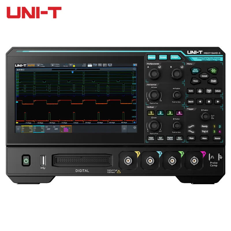 UNI-T MSO1000HD-S 12bit High-Res Oscilloscope | 150M/250MHz 4CH 2.5GSa/s | Bode plot Analyzer&CAN-FD, LIN, UART,I2C,SPI Decoding