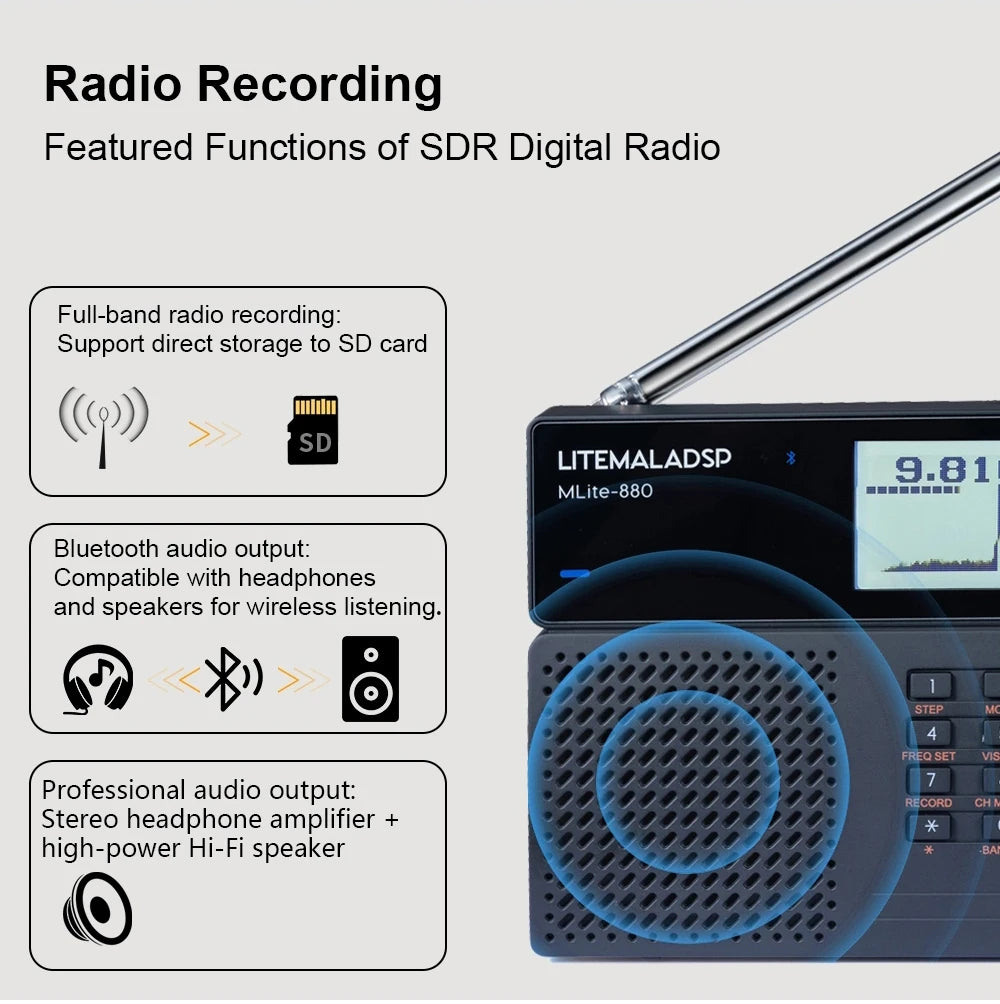 2026 Latest MLite-880 Malahit SDR Receiver Malahiteam DSP Radio SSB/AM/FM RDS Portable Full Band Radio Digital Shortwave Radio
