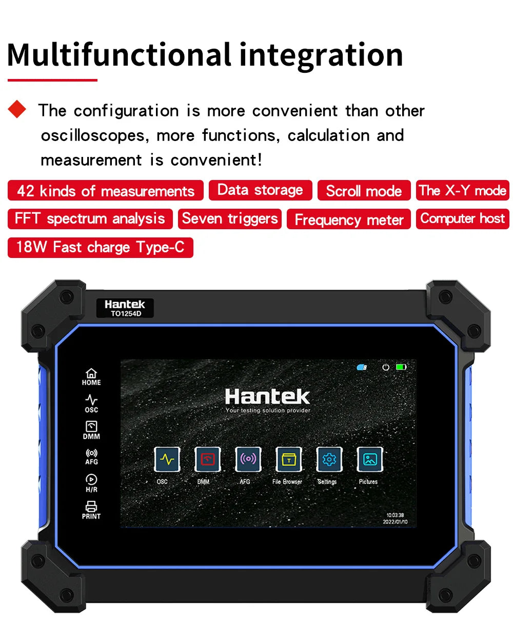 【Hantek Official Genuine】4-channel portable handheld touch screen digital oscilloscope TO1154C/1204C/1254C/1154D/1204D/1254D