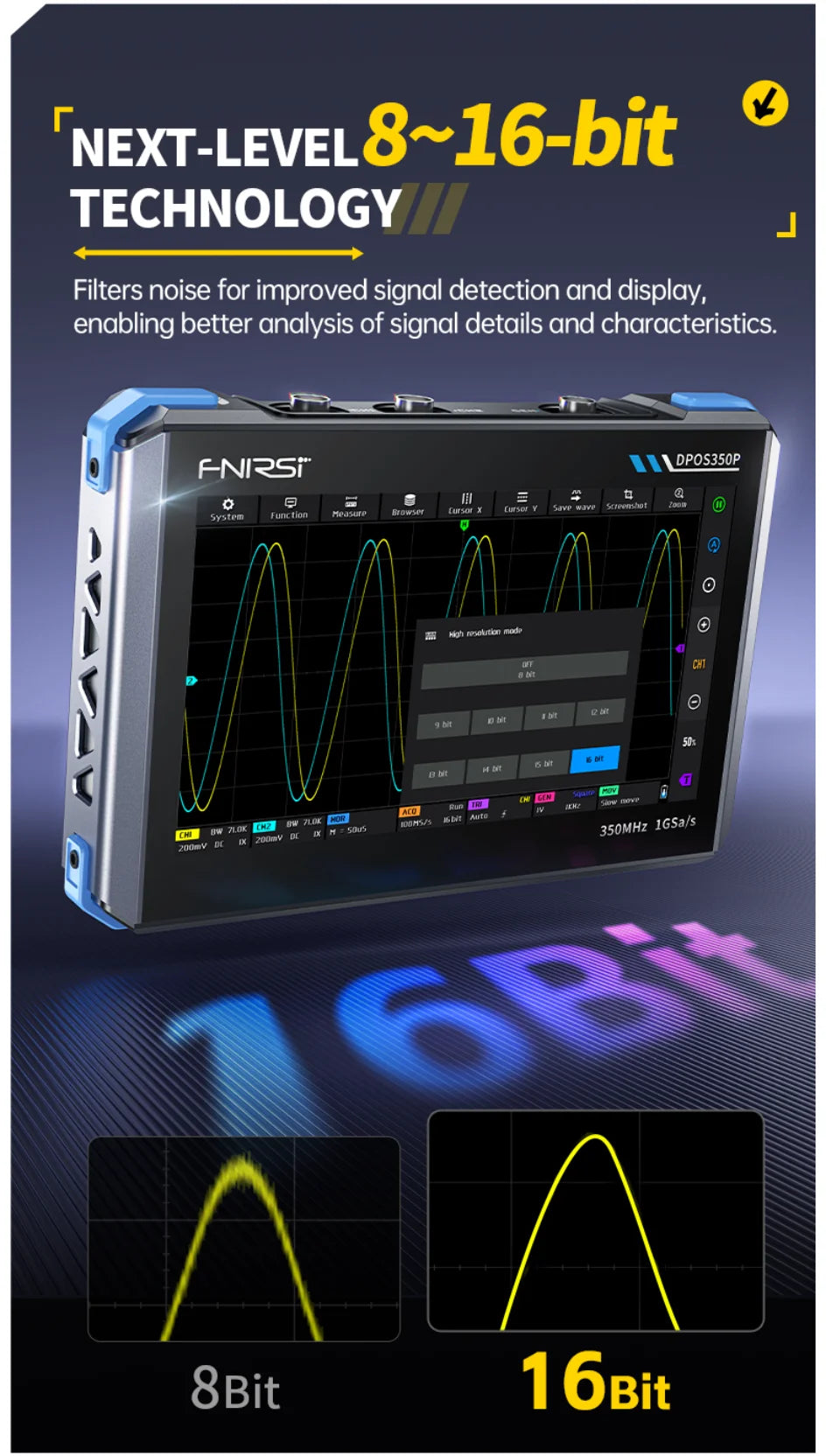 FNIRSI DPOS350P Tablet Oscilloscope 350MHz Dual Channel with Spectrum Analyzer, Frequency Response Tester, 50M Signal Generator