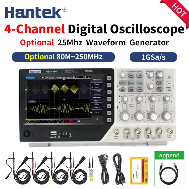 【Hantek Official Genuine】4-channels Digital Oscilloscope + Signal Generator DSO4254C DSO4204C DSO4104C DSO4084C / DSO4254B 4104B