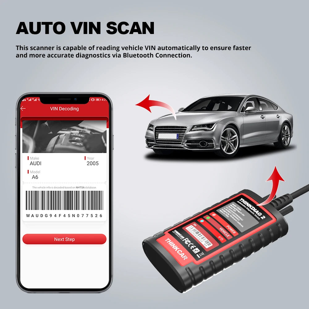 10 pcs Thinkdiag 2 All System Bidirectional Control OBD2 Diagnostic Scanner for iOS & Android, Bluetooth Intelligent Scan Tool