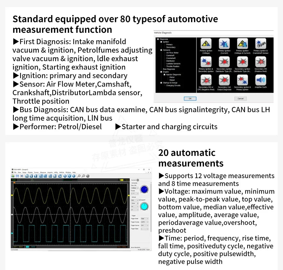 hantek 6074BE/6254BE Automobile Oscilloscope 4-channels Portable USB Virtual Oscilloscope Link PC Android Phone Tablet