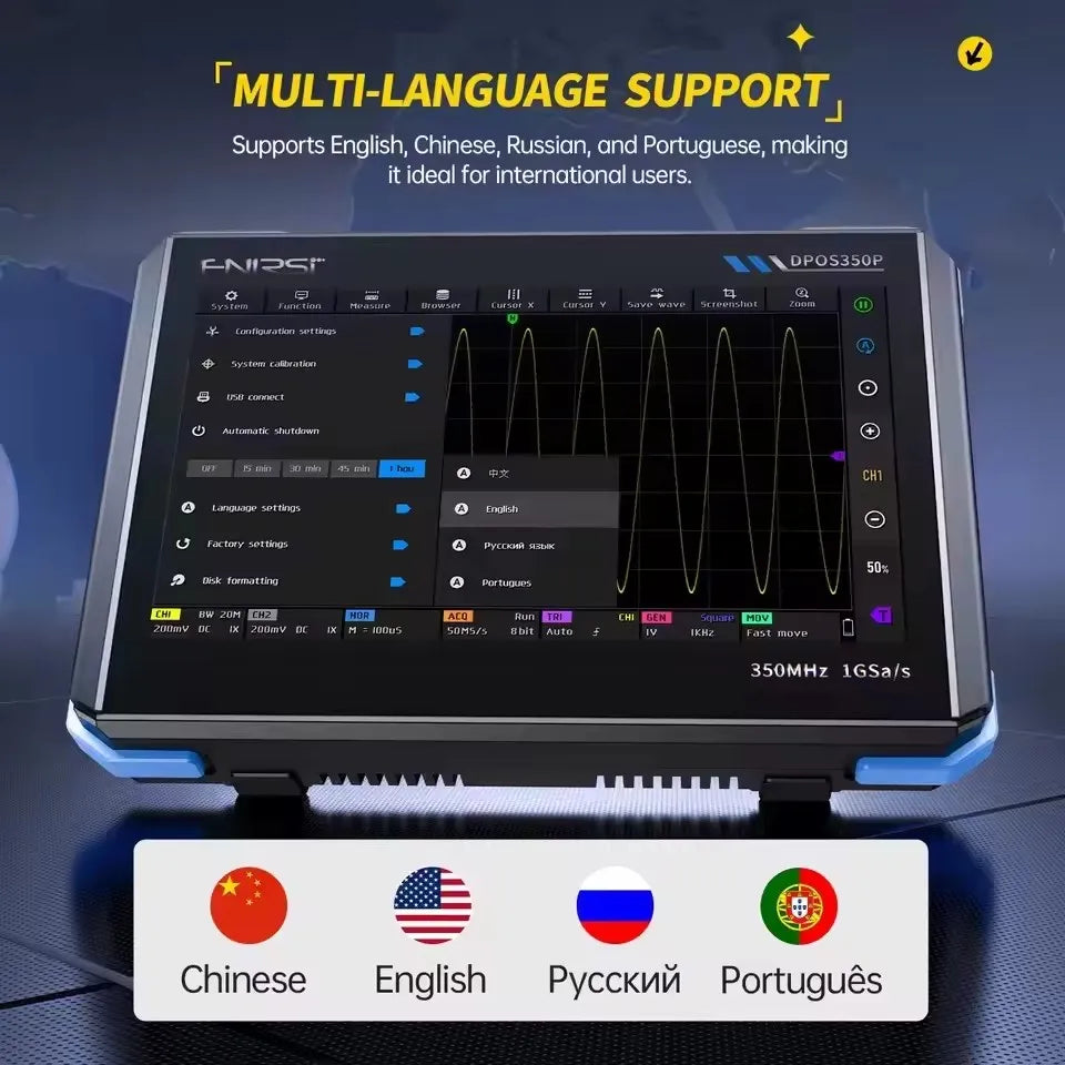 FNIRSI DPOS350P Flat Panel Oscilloscope Signal Generator Spectrum Analyzer Frequency 4-in-1 Dual Channel 350Mhz Oscilloscope