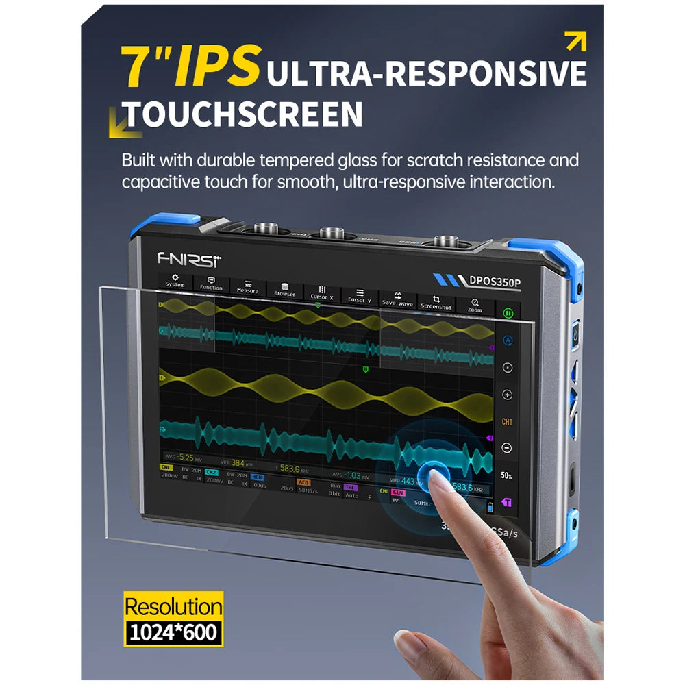 4IN1 FNIRSI DPOS350P Digital Oscilloscope 350MHz Dual Channel Fluorescence Handheld Signal Generator Frequency Response Analyzer