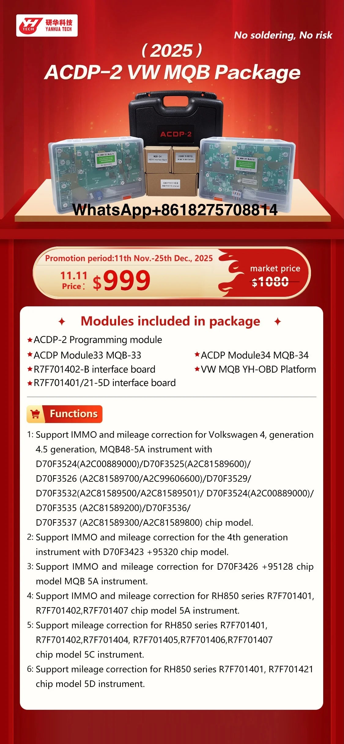 Mini ACDP2 2025 MQB Package with Module 33/34 for VW MQB48 & RH850 Key 5A Programming 5A 5C Mileage Correction