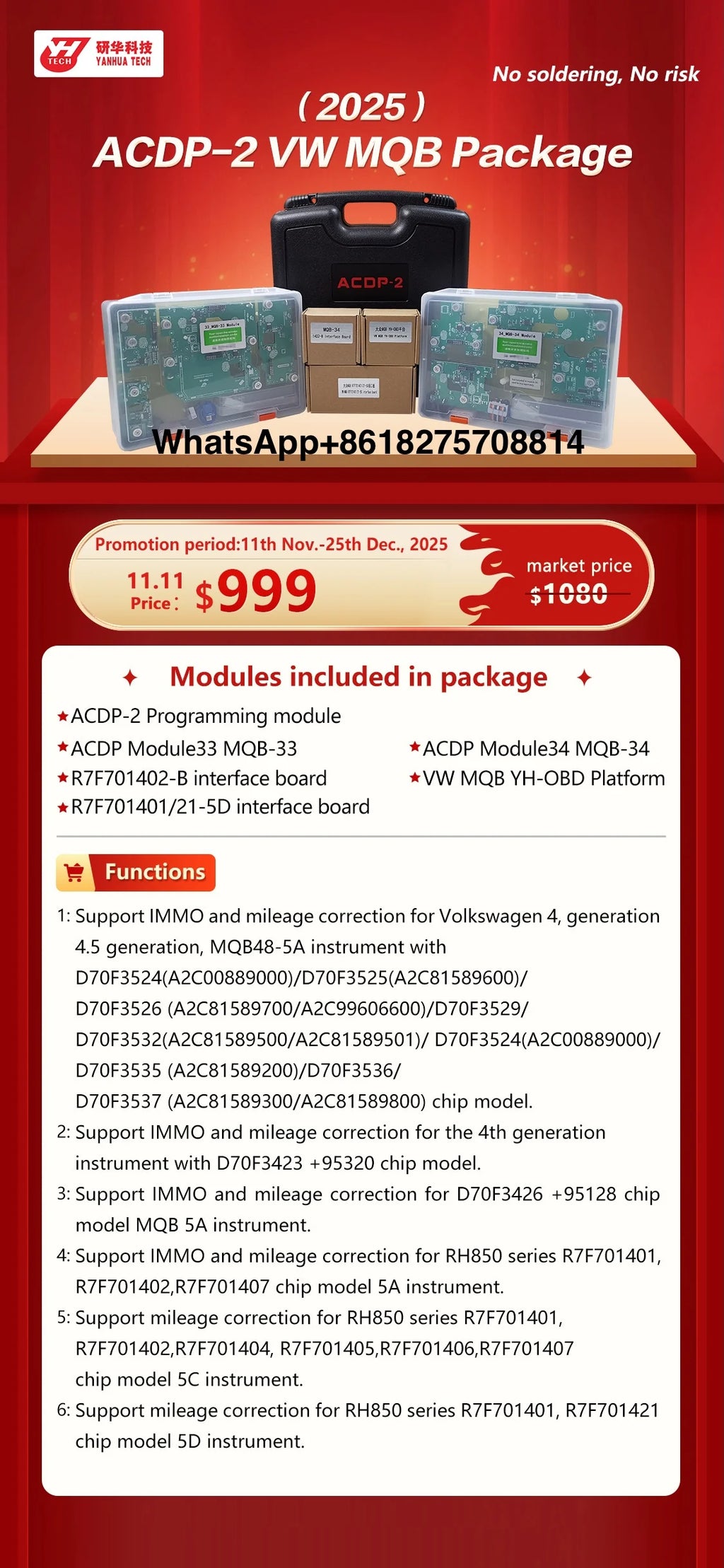 Mini ACDP2 2025 MQB Package with Module 33/34 for VW MQB48 & RH850 Key 5A Programming 5A 5C Mileage Correction