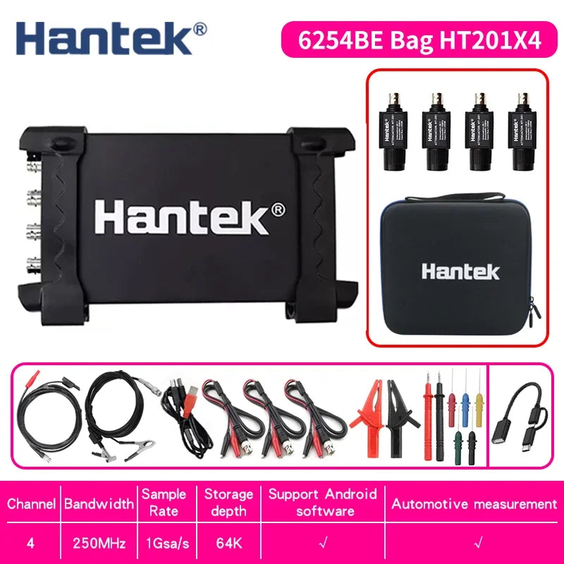 hantek 6074BE/6254BE Automobile Oscilloscope 4-channels Portable USB Virtual Oscilloscope Link PC Android Phone Tablet