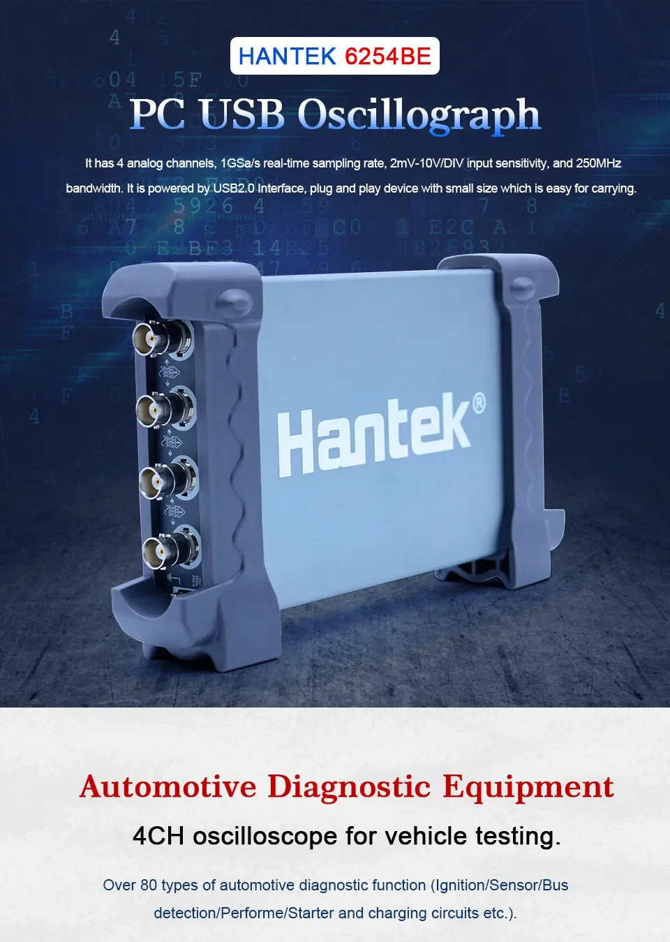 Hantek Portable PC USB digital Oscilloscope 4-channels Automotive diagnostic function Oscilloscope 6254BE Kit II Kit III Kit IV