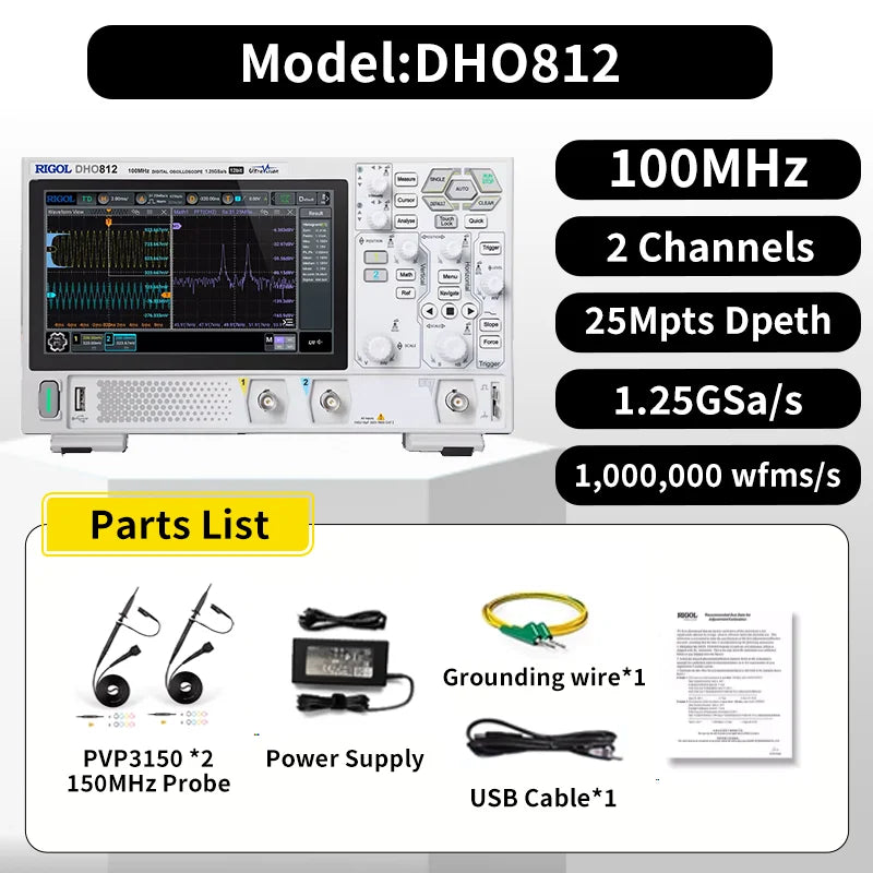 RIGOL DHO802/DHO804/DHO812/DHO814 Digital Oscilloscopes 70/100MHz 2/4Channel 25Mpts Depth
