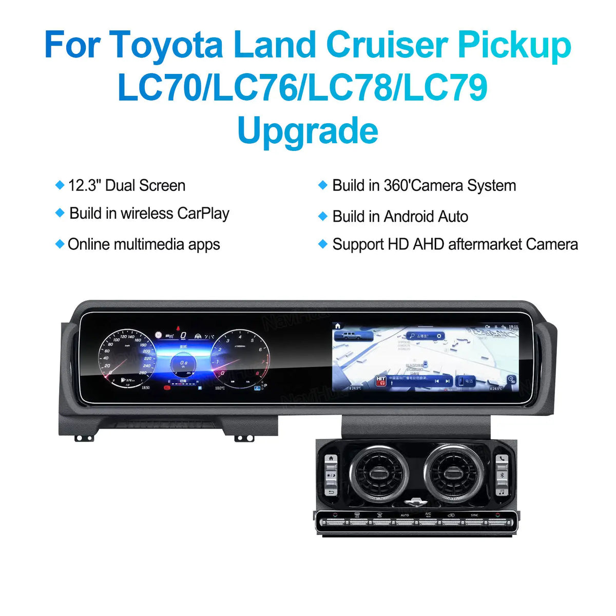 12.3" Dual Screen New Arrival For Toyota Land Cruiser LC70 LC76 Auto Speedometer Cockpit Multimedia Android Car Radio Carplay