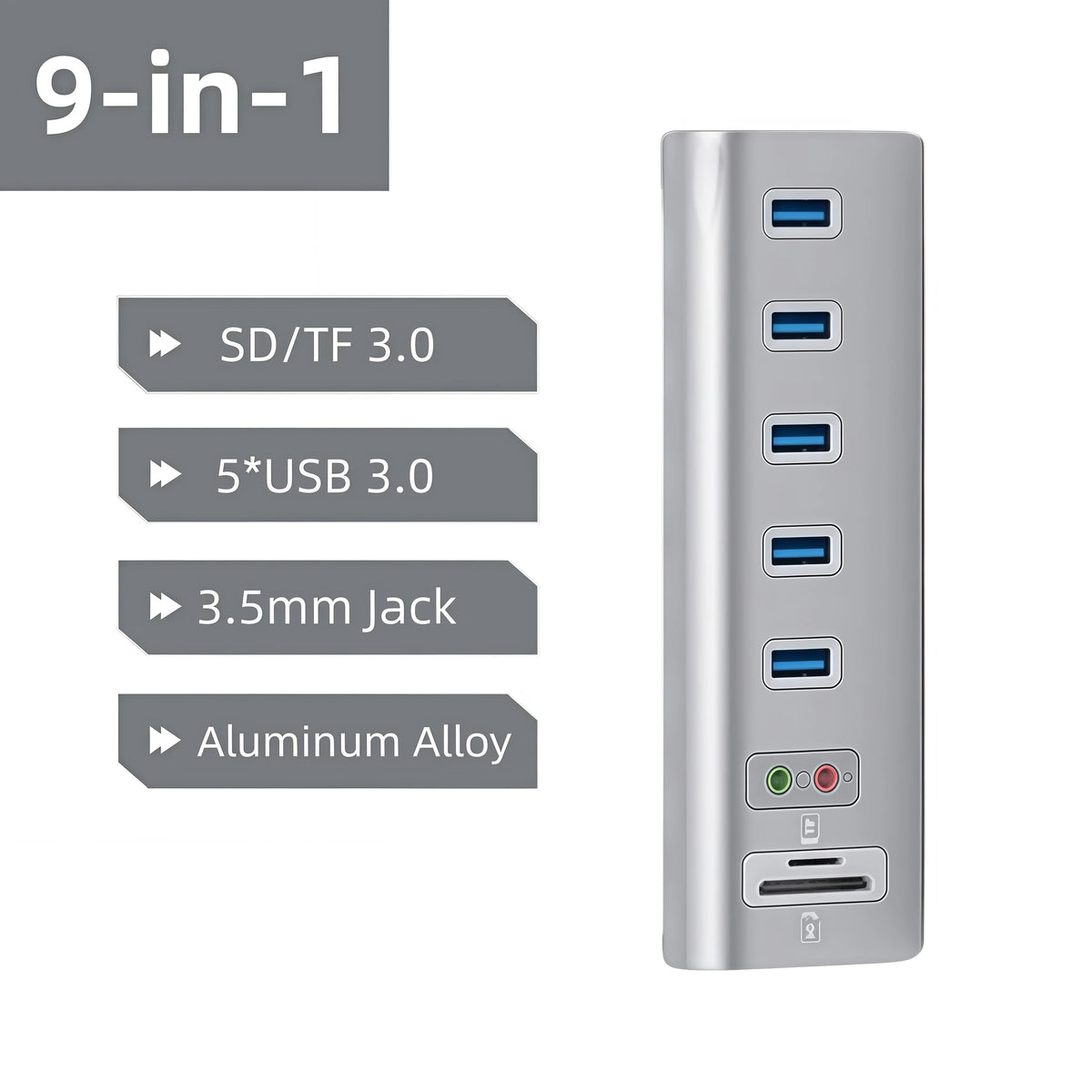 USB Hub 3.0 High Speed Multiport with Power Supply TF SD Card Reader Audio Jack USB Multiple Port Splitter Adapter Extension