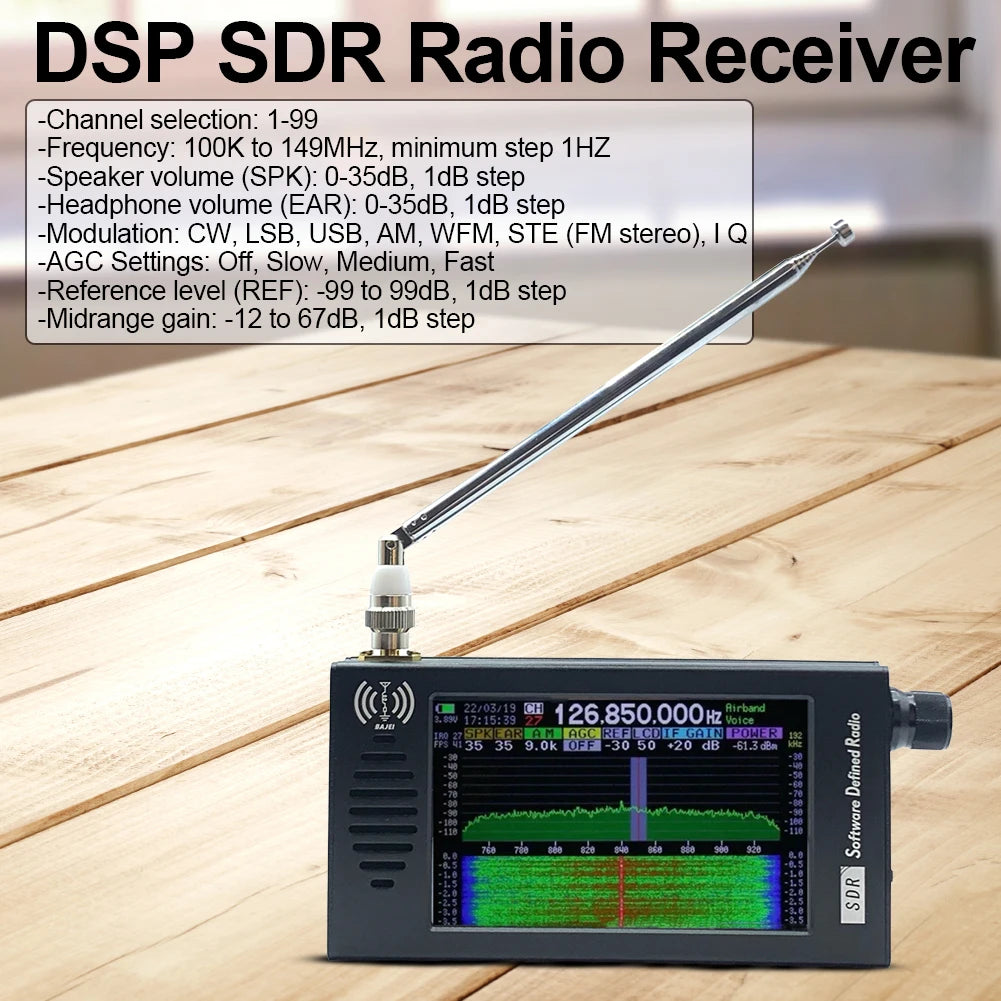 DSP SDR Radio Receiver Shortwave Radio Receiver Rechargeable Shortwave AM FM DSP Radio with Headphone Antenna Jack for Hiking