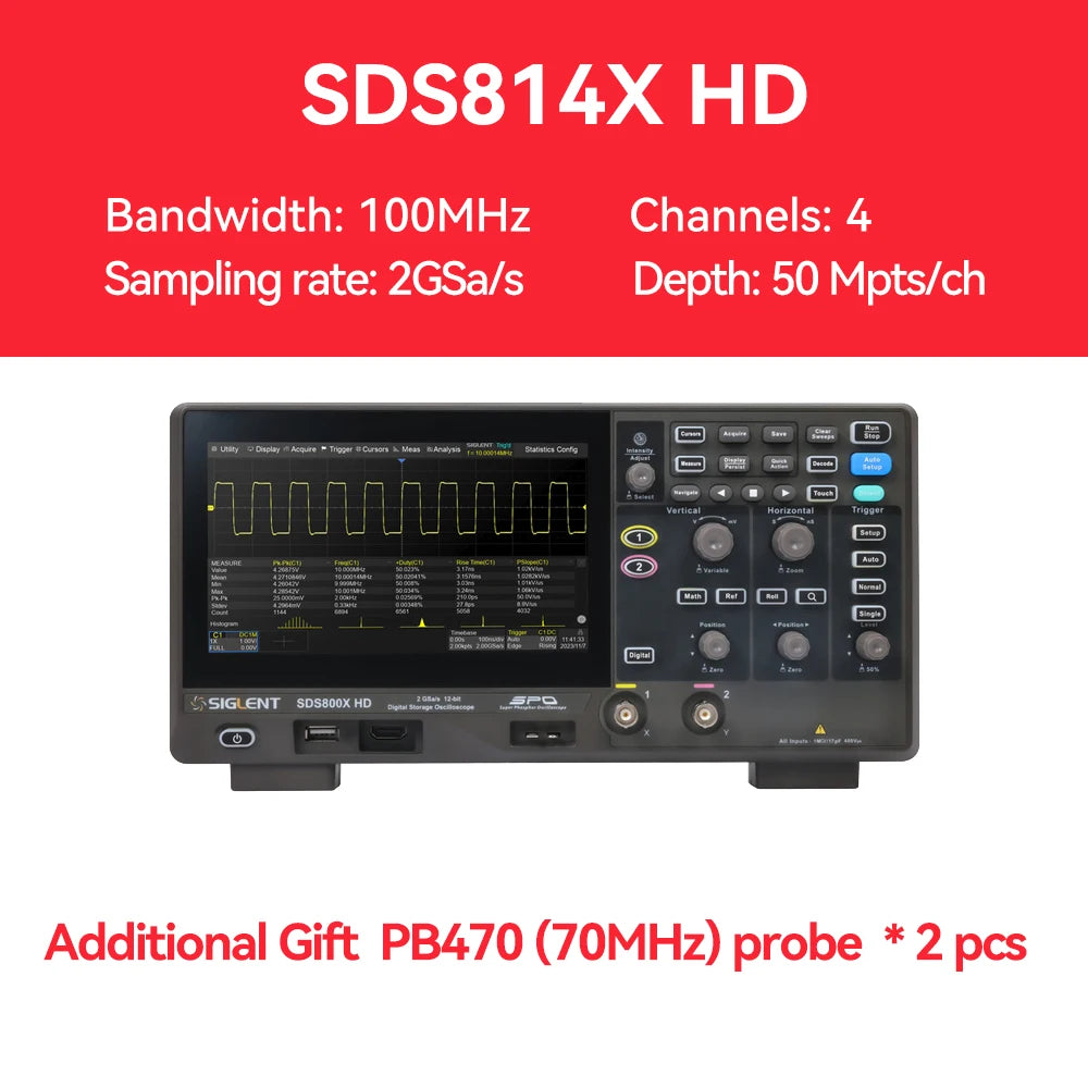 Siglent SDS804/814/824X HD Digital Oscilloscope 70-200MHz Bandwidth 2G Sample Rate Lab-Grade Handheld Portable Oscilloscope