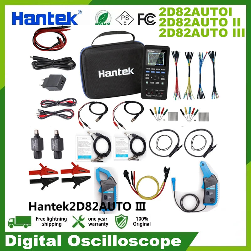 Hantek Portable Handheld Digital automotive Diagnostic oscilloscope 2-Channels + multimeter + Waveform Generator 4 in1 2D82 AUTO