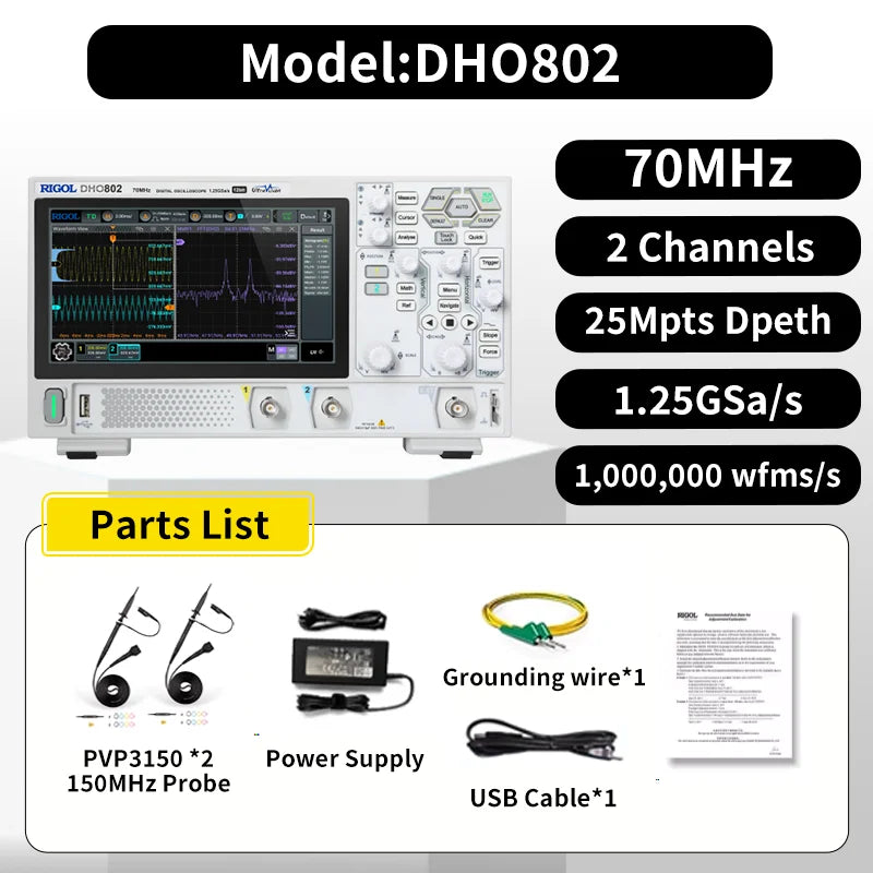 RIGOL DHO802/DHO804/DHO812/DHO814 Digital Oscilloscopes 70/100MHz 2/4Channel 25Mpts Depth