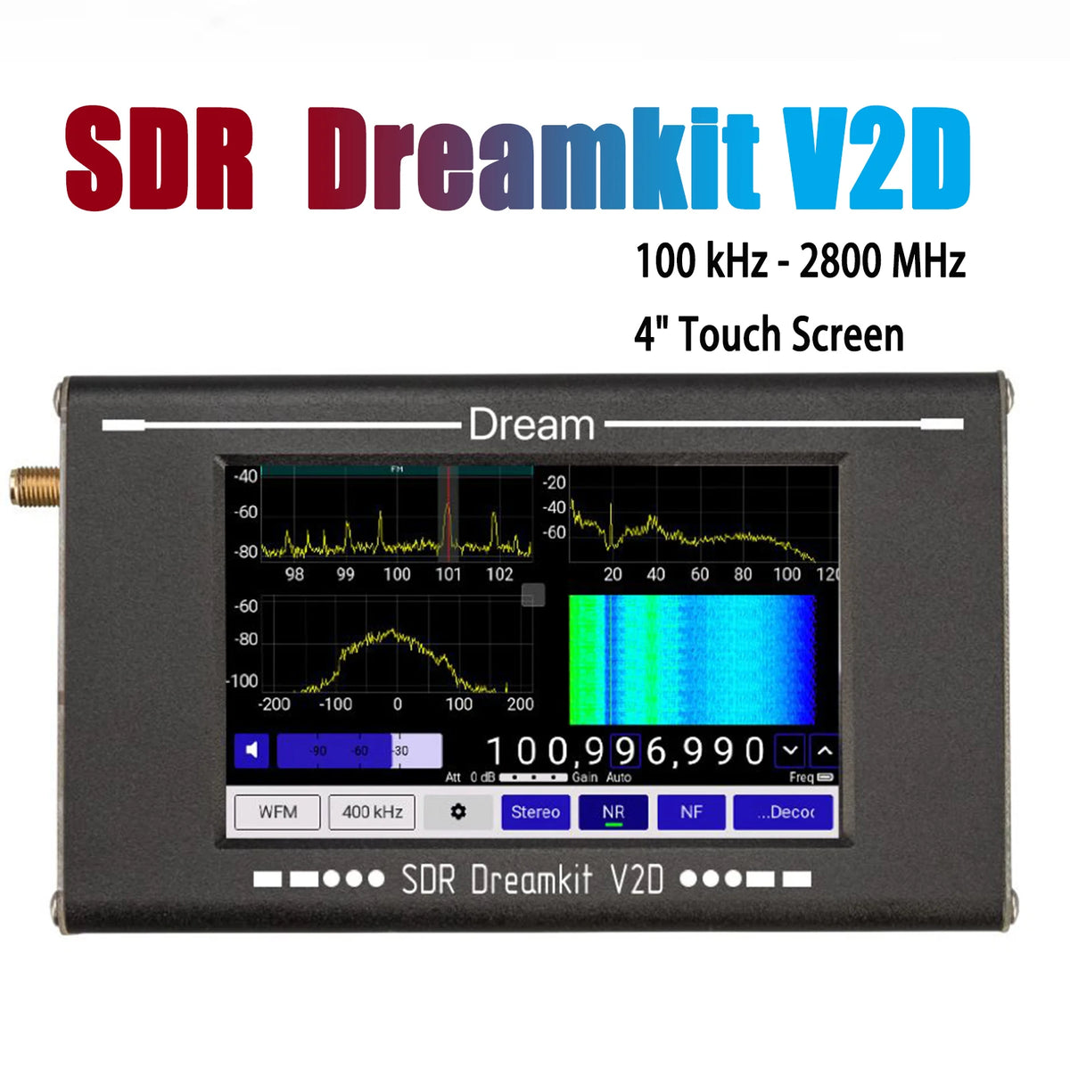 Version 2.22 SDR Dreamkit V2D 100KHz-2800MHz All Band Radio Portable Radio Receiver with 5.3MHz Bandwidth 4" Screen for PC