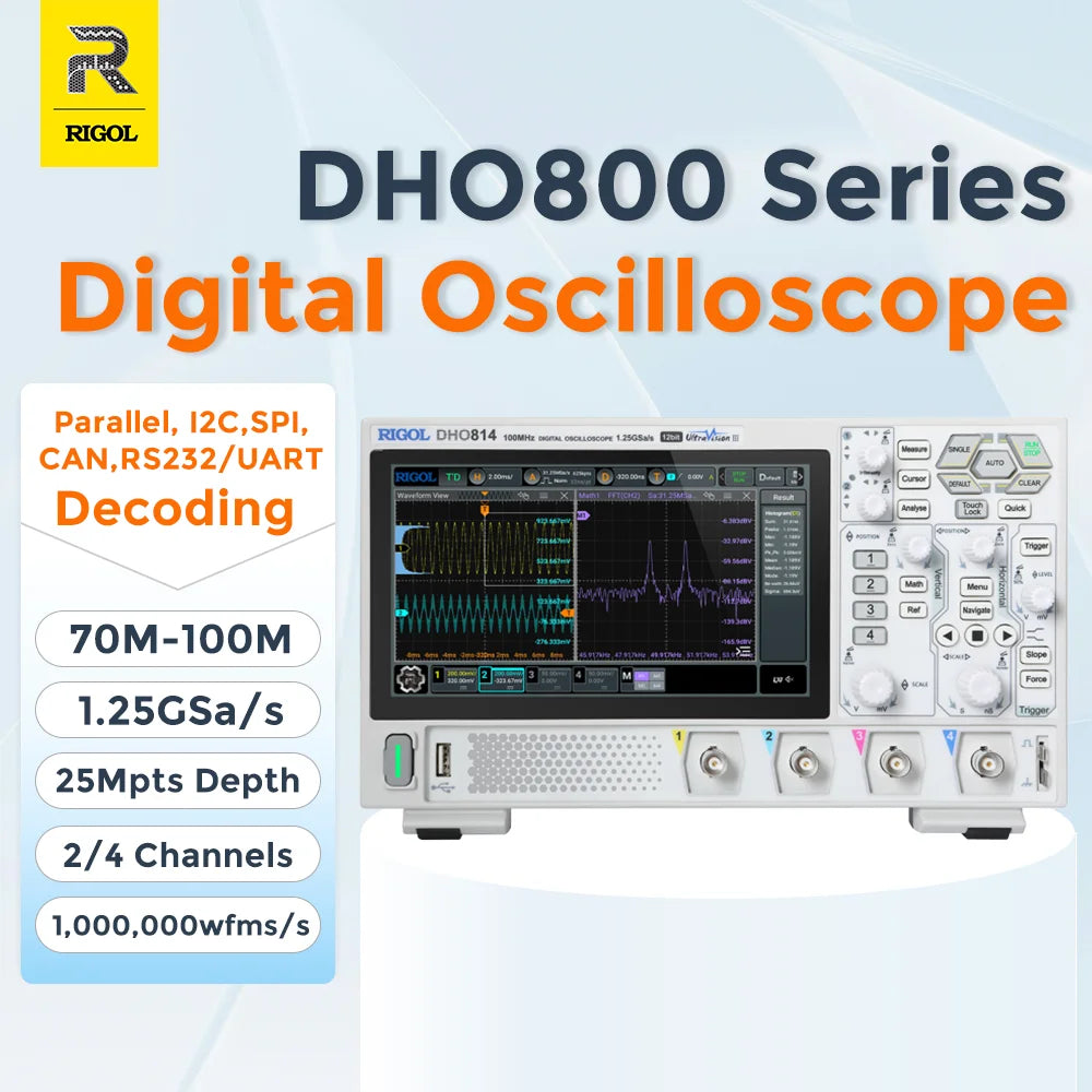 RIGOL DHO802/DHO804/DHO812/DHO814 Digital Oscilloscopes 70/100MHz 2/4Channel 25Mpts Depth