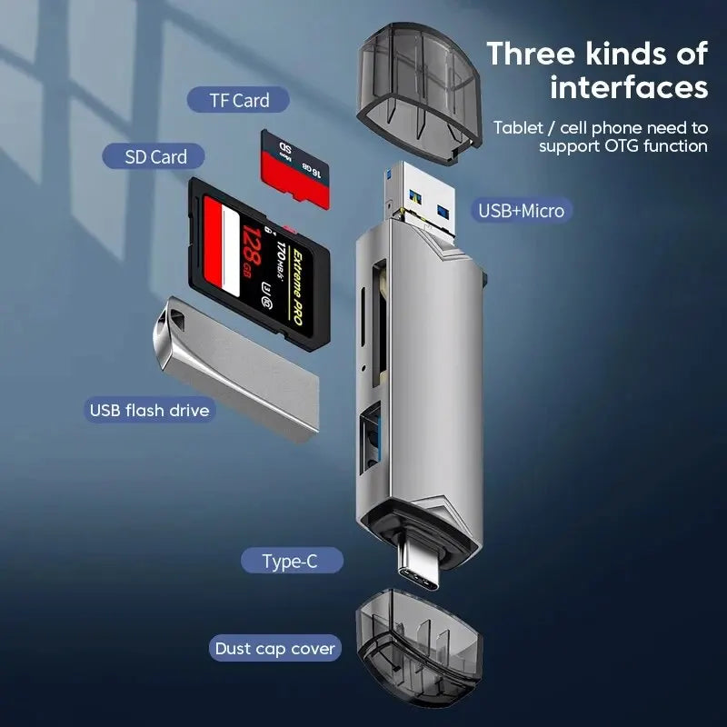 Multifunction 6 In 1 USB 3.0 Card Reader U Disk Type C/Micro Usb/Tf/Sd Flash Drive Memory Card Reading Adapter Phone Accessories