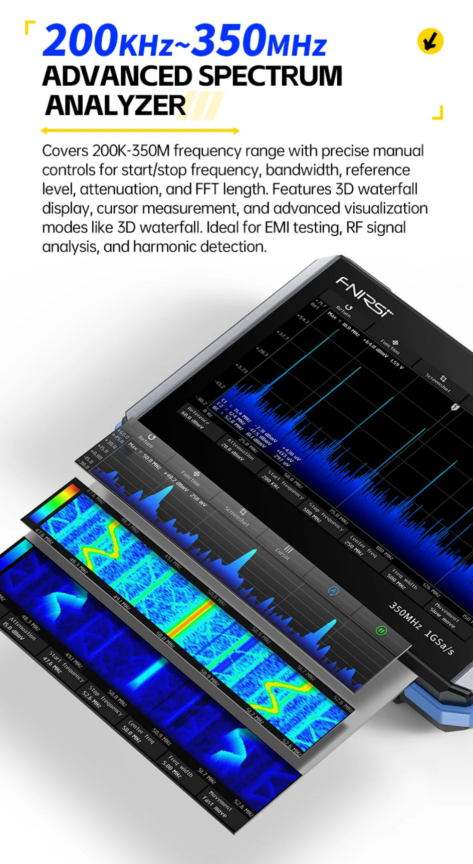 FNIRSI DPOS350P Tablet Oscilloscope 350MHz Dual Channel with Spectrum Analyzer, Frequency Response Tester, 50M Signal Generator