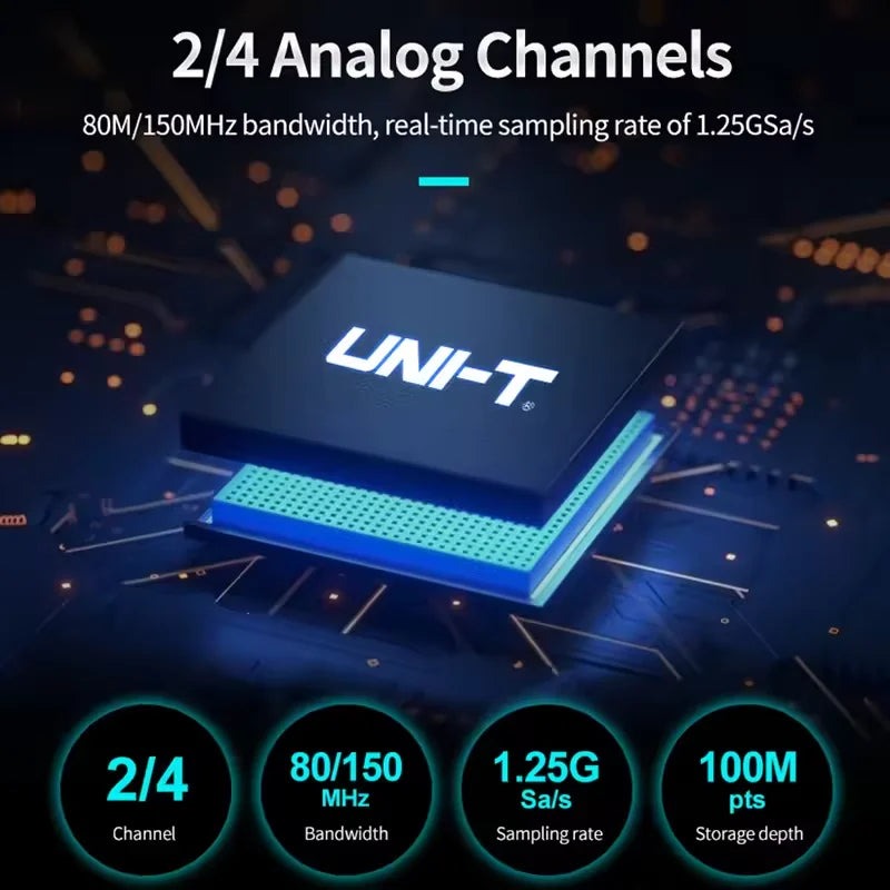 UNI-T UPO1000HD Series 12bit High-Res Oscilloscope | 150MHz 2/4CH with Power Analysis | UART/I2C/SPI/CAN/LIN Decoding