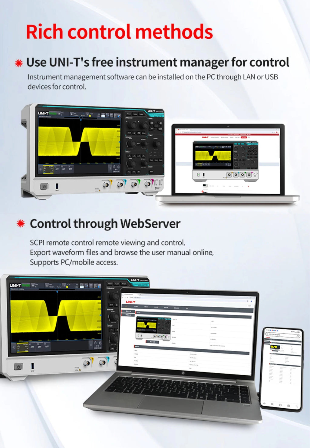 UNI-T Oscilloscope UPO1154HD UPO1082HD 2/4 Channels 1.25GSa/s High-Resolution Osciloscopio 80/150MHz Bandwidth 12-bit ADC Sampe