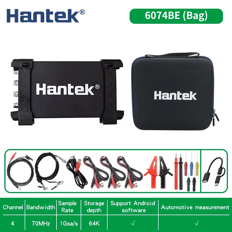 hantek 6074BE/6254BE Automobile Oscilloscope 4-channels Portable USB Virtual Oscilloscope Link PC Android Phone Tablet