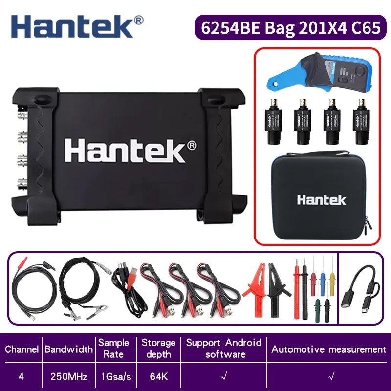 hantek 6074BE/6254BE Automobile Oscilloscope 4-channels Portable USB Virtual Oscilloscope Link PC Android Phone Tablet