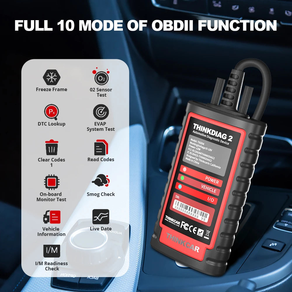 10 pcs Thinkdiag 2 All System Bidirectional Control OBD2 Diagnostic Scanner for iOS & Android, Bluetooth Intelligent Scan Tool