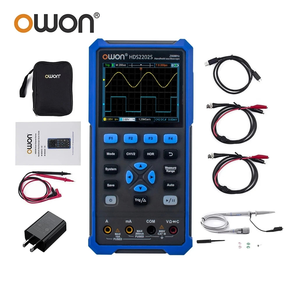 OWON HDS2202S Digital Oscilloscope 2 Channels 200Mhz 1GSa/s True RMS 3 in 1 USB Osiclloscopes +Waveform Generator+Multimeter