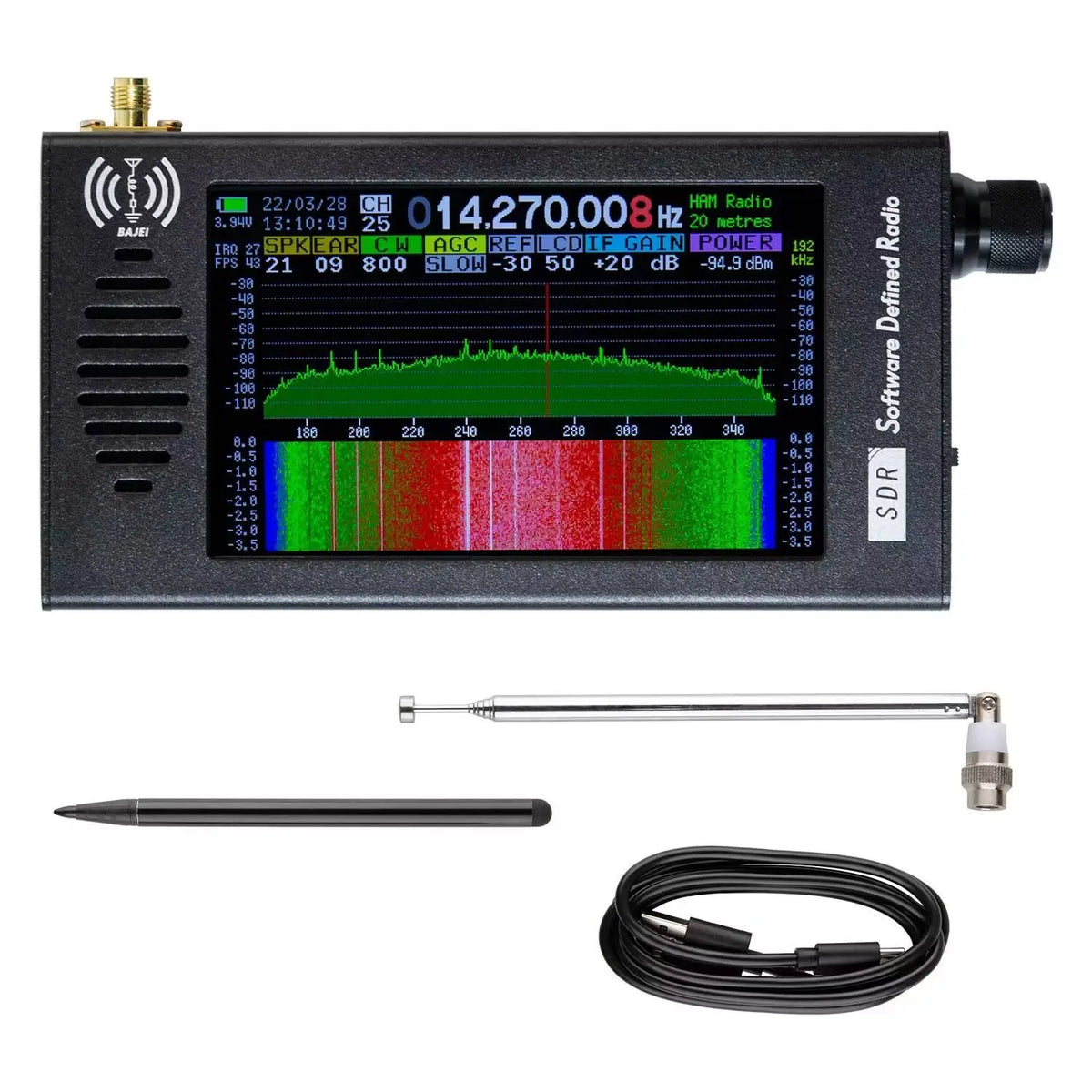 SDR Digital Demodulation Receiver Full Band Software Defined Radio with 4.3'' Touch Screen Real-time & Spectrum