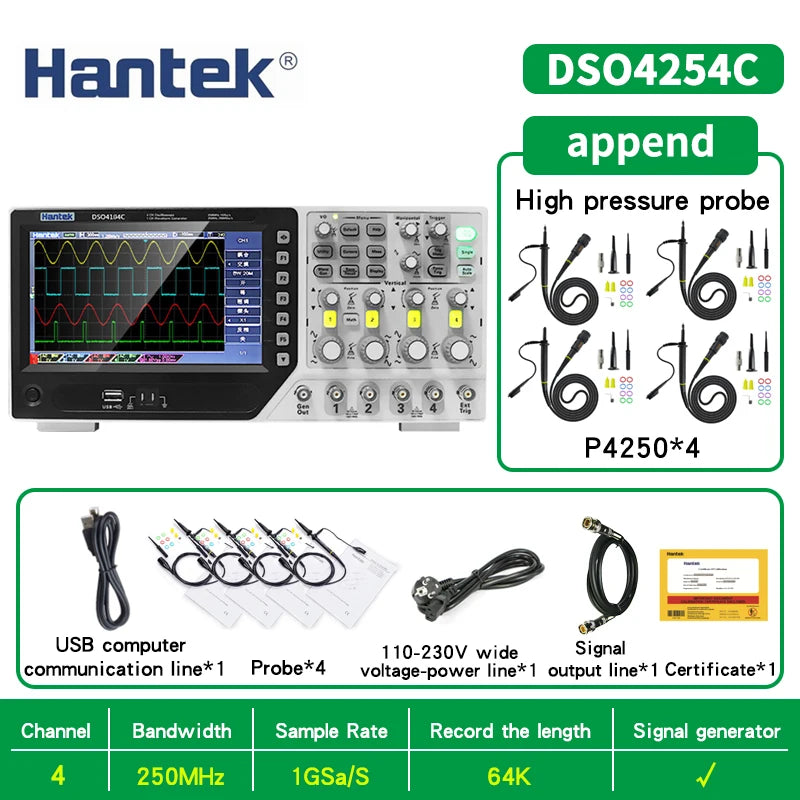【Hantek Official Genuine】4-channels Digital Oscilloscope + Signal Generator DSO4254C DSO4204C DSO4104C DSO4084C / DSO4254B 4104B