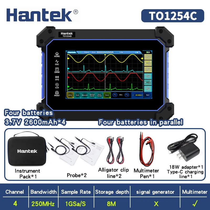 【Hantek Official Genuine】4-channel portable handheld touch screen digital oscilloscope TO1154C/1204C/1254C/1154D/1204D/1254D