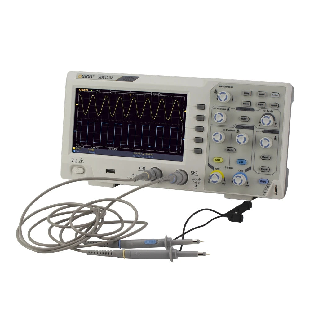 Owon SDS1202 Digital Oscilloscope 8Bits 2CH 200MHZ Bandwidth 1GS/s Osciloscopio 7inch Screen High Accuracy Digital Oscilloscopes