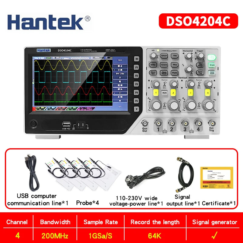 【Hantek Official Genuine】4-channels Digital Oscilloscope + Signal Generator DSO4254C DSO4204C DSO4104C DSO4084C / DSO4254B 4104B