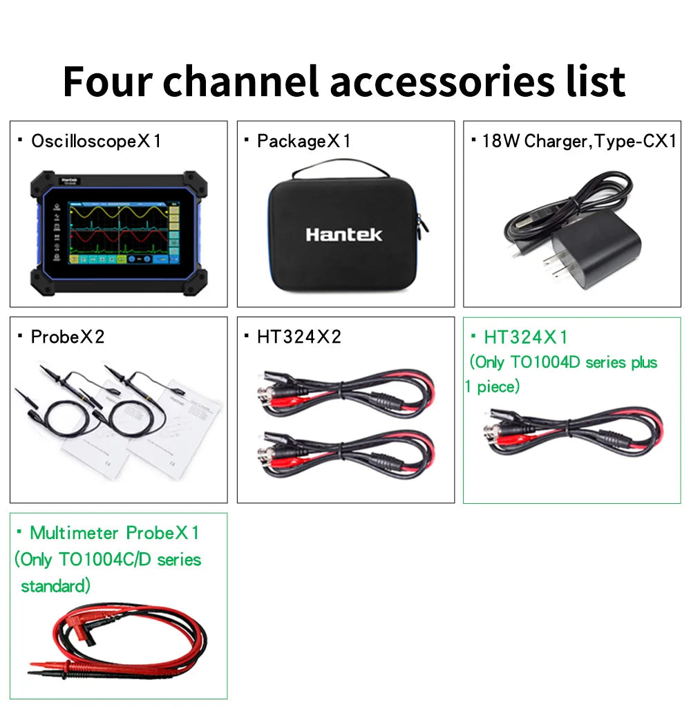 【Hantek Official Genuine】4-channel portable handheld touch screen digital oscilloscope TO1154C/1204C/1254C/1154D/1204D/1254D