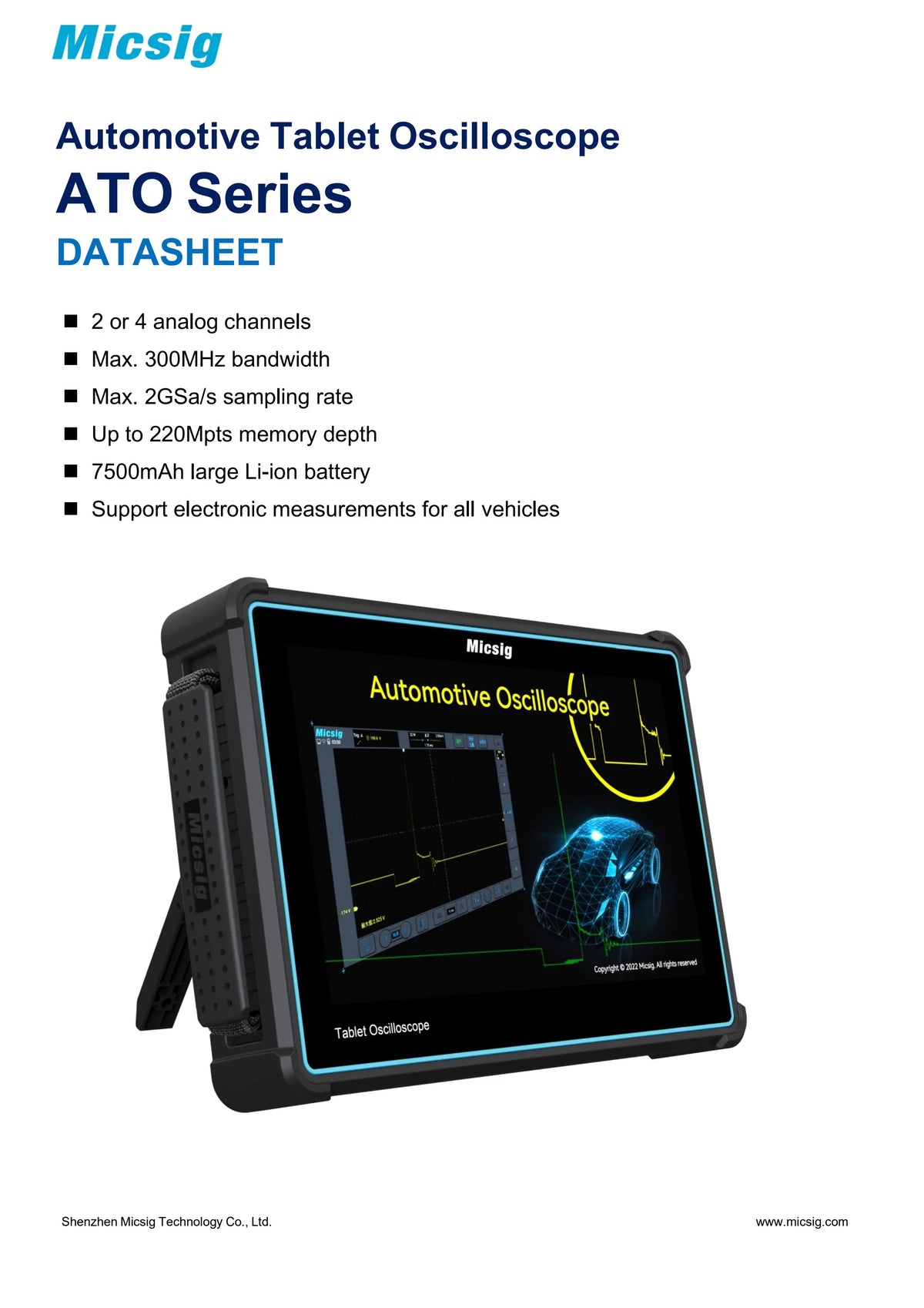 Micsig Automotive Oscilloscope Full Touchscreen Digital Tablet ATO Series1004 2002 3004 100/ 200 MHz 300MHz 2 Channels 4Channels