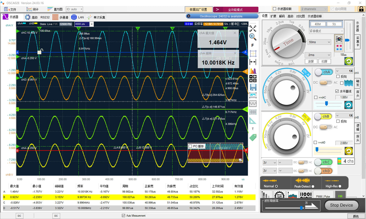 Professional Oscilloscope OSCF4, 5GS/s, 200MHz, 4-Channel / Multiple Devices 3 in 1 / Protocols Decoding / 8,12,16 channels
