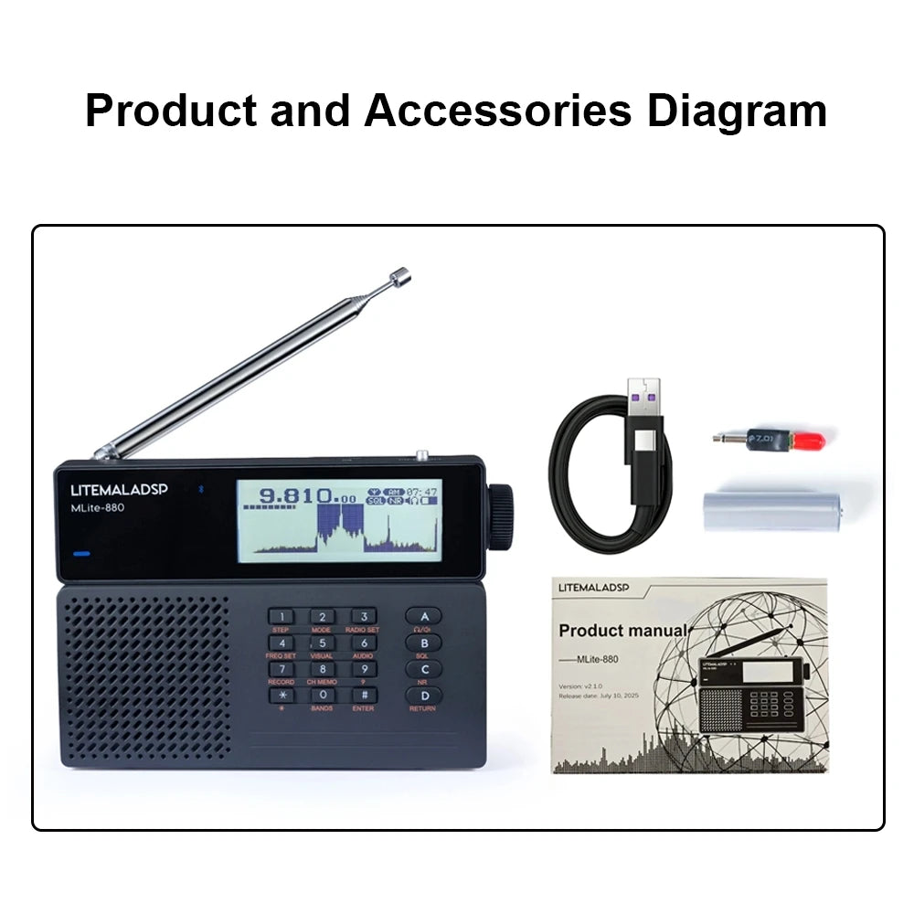 2026 Latest Malachite receiver MLite-880 LITEMALADSP Radio Single Sideband Digital Portable Full-Band Radio All-Digital SDR