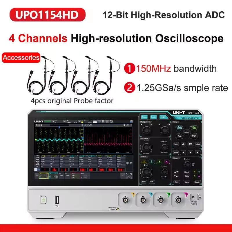 UNI-T UPO1000HD Series 12bit High-Res Oscilloscope | 150MHz 2/4CH with Power Analysis | UART/I2C/SPI/CAN/LIN Decoding