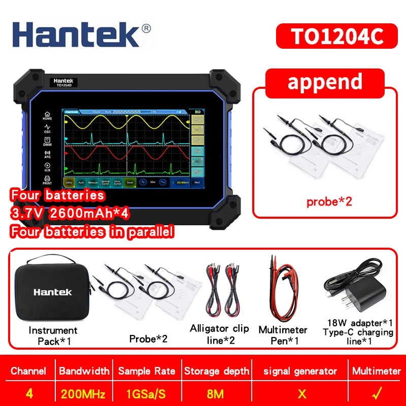 【Hantek Official Genuine】4-channel portable handheld touch screen digital oscilloscope TO1154C/1204C/1254C/1154D/1204D/1254D