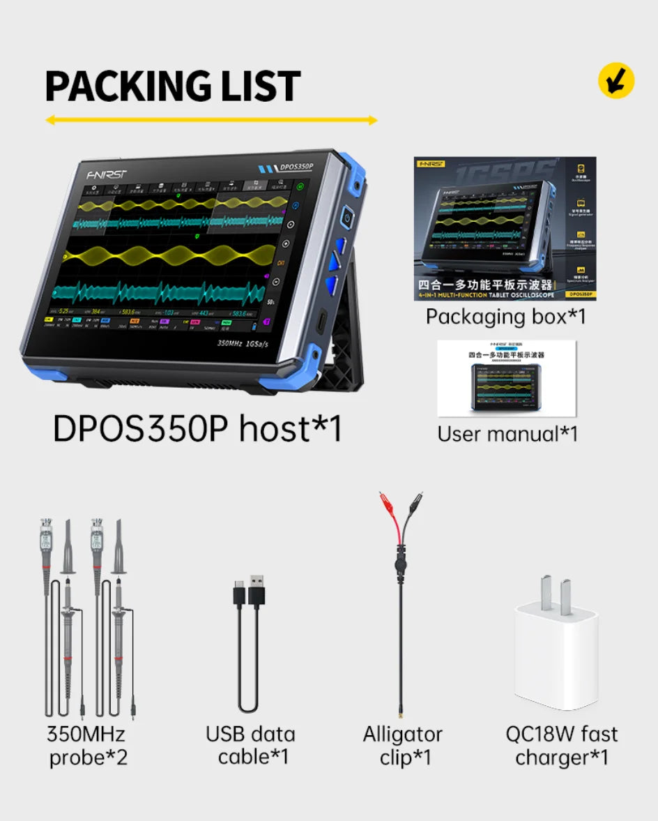 FNIRSI DPOS350P Tablet Oscilloscope 350MHz Dual Channel with Spectrum Analyzer, Frequency Response Tester, 50M Signal Generator