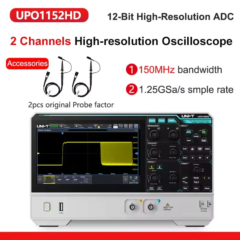 UNI-T UPO1000HD Series 12bit High-Res Oscilloscope | 150MHz 2/4CH with Power Analysis | UART/I2C/SPI/CAN/LIN Decoding