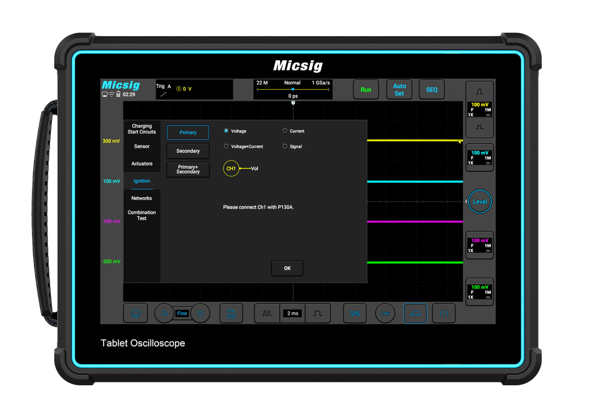 Micsig Automotive Oscilloscope Full Touchscreen Digital Tablet ATO Series1004 2002 3004 100/ 200 MHz 300MHz 2 Channels 4Channels